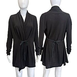 SISLEY Long Draped Cardigan Sweater Womens Size XS Black Lightweight Tie Duster